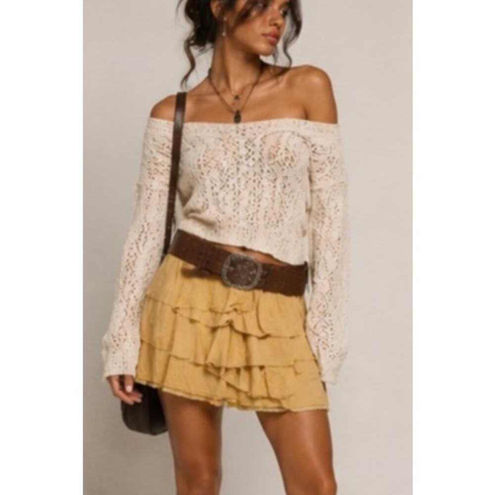BCBG Y2K Tiered Ruffle Mini Skirt Size 0 Yellow Party Festival Indie Retro